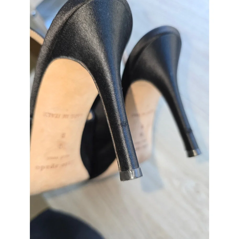 Kate Spade New York Women's Slingback Heels Size 9B Black Satin Bow Italy